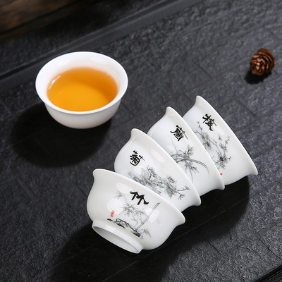 Dehua Porcelain Tea cup manual Eggshell Merlin, bamboo and chrysanthemum Tea cup master ceramics Kungfu Online teacup logo