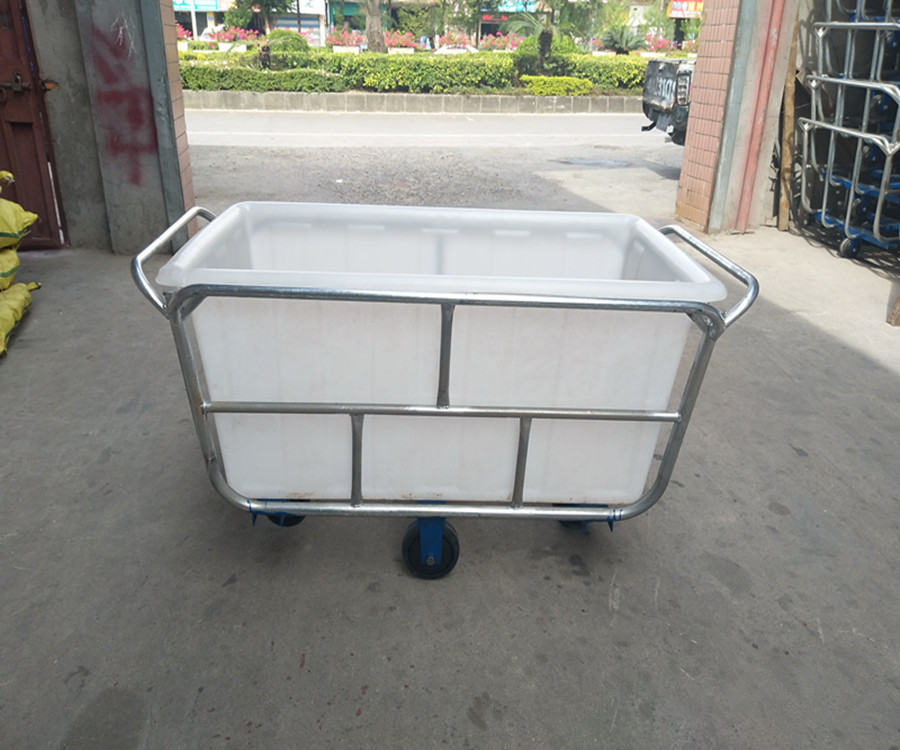 洗水厂纺织印染厂推布车 塑胶PE方箱塑料桶布斗车