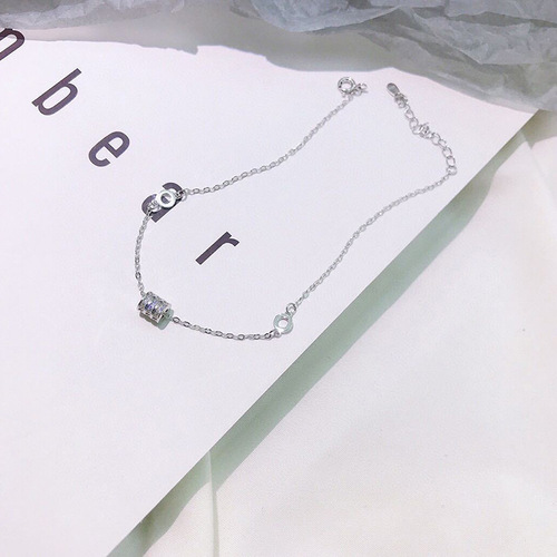 s925 silver bead anklet with diamonds, small waist ring, ball anklet chain design foot jewelry