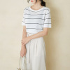 Short Sleeve Striped Pullover T-shirt Korean loose round neck ice silk T-shirt