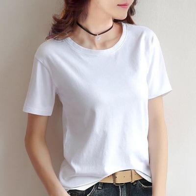 26支170克纯棉t恤短袖纯色百搭打底衫夏秋圆领常规版女学生上衣潮