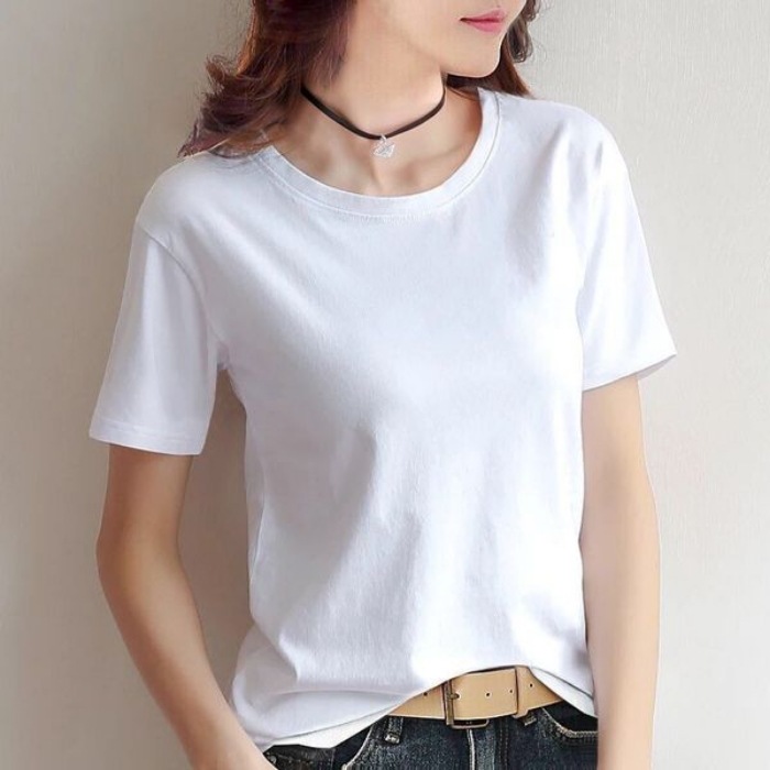 26支170克纯棉t恤短袖纯色百搭打底衫夏秋圆领常规版女学生上衣潮