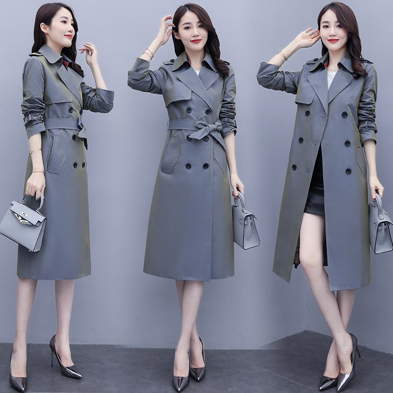 2021秋季风衣女新款纯色休闲英伦风中长款韩版百搭系带宽松外套