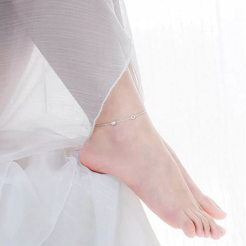 s925 silver bead anklet with diamonds, small waist ring, ball anklet chain design foot jewelry