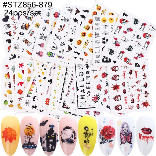 Suministro transfronterizo de pegatinas de uñas ins mariposa fruta encaje flores de colores plata caliente Navidad Halloween marca de agua pegatinas