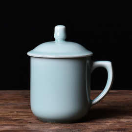 龙泉青瓷茶具礼品家用男女泡茶杯陶瓷带盖大号水杯会议杯刻字订做