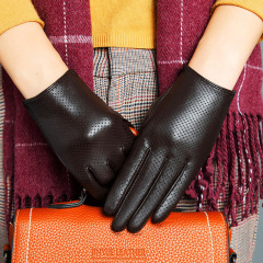 Women's Driving Motorcycle Leather Gloves, Thin Short Touch Screen Korean Style Simple Fashion Punched Breathable Lambskin Gloves