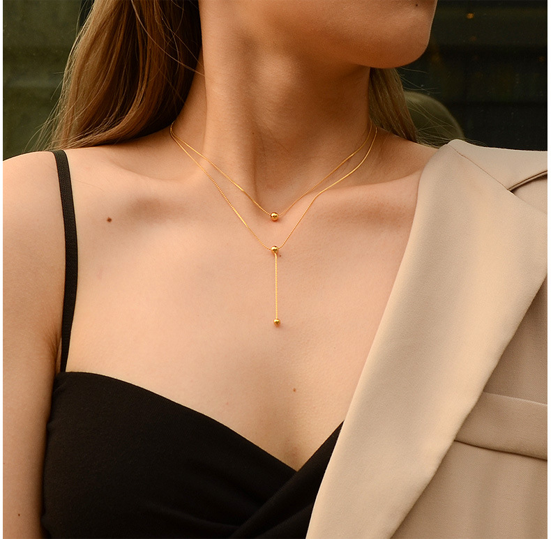 Fashion New Trend Minimalist Double Layered Wear Round Bead Titanium Steel 18k Real Gold Necklace For Women display picture 13