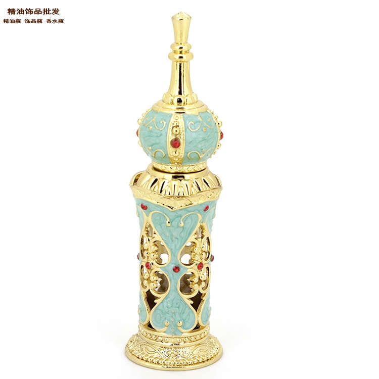 中国精油饰品网12ml金色建筑物款涂绿色油精油瓶摆件3.jp