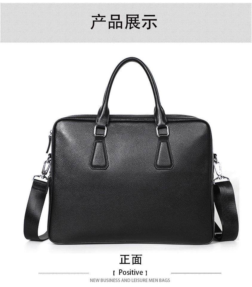 Túi xách tay nam công sở da bò lớp đầu kiểu ngang dung tích lớn 38×29,5×9 cm — Màu đen chi tiết 9