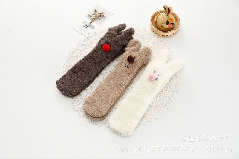 Socks coral fleece children's socks leather wool yarn children's rabbit bear deer embroidery three-dimensional ears baby socks cartoon warm sleep Socks coral fleece children's socks leather wool yarn children's rabbit bear deer embroidery three-dimensional ears baby socks cartoon warm sleep