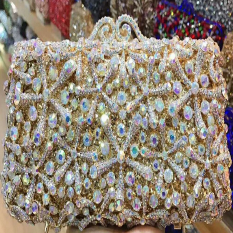 Transfronterizo nuevo paquete de cena de diamante de estrella de mar caja dura de metal vacío bolsa de cristal vestido de banquete bolsa de mano