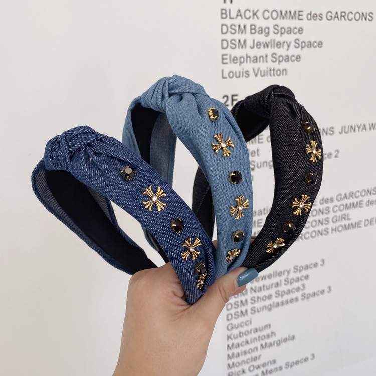 Korean Denim Knotted Wide-brimmed Headband display picture 3