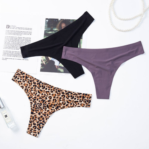 European and American foreign trade thong women's sexy T-pants low-waisted seamless one-piece ice silk sports fitness women's underwear