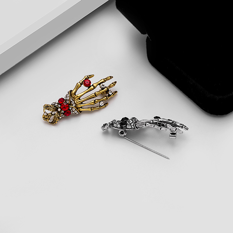 Exaggerated Halloween Skeleton Palm Diamond Retro Punk Alloy Brooch Hip Hop display picture 3