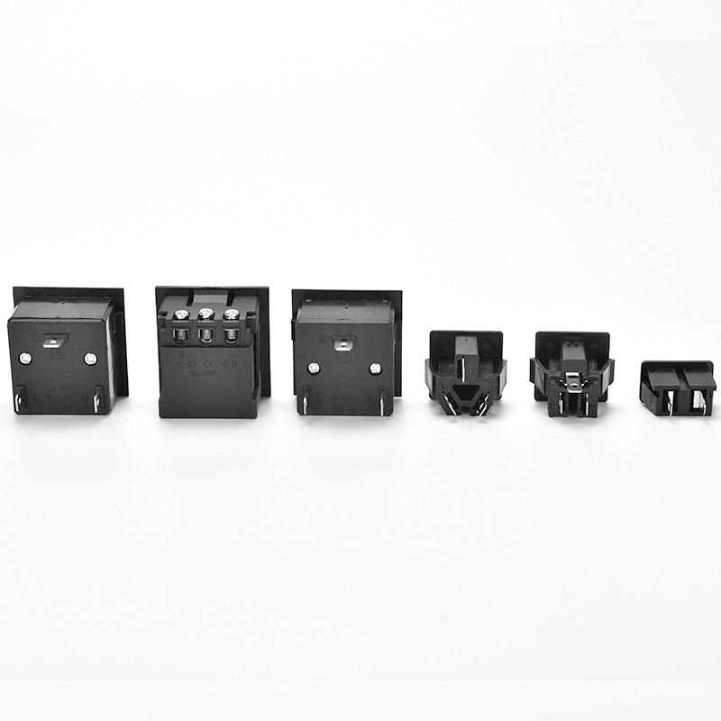 AC power outlet fixed clip-in embedded square three-hole five-hole holder for 2/3-prong black 10A 16A 220V