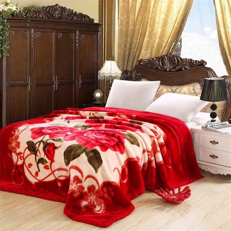 Wedding celebration High-end bright red thickening Raschel Blanket winter double-deck Supersoft Blanket gift blanket Group purchase wholesale