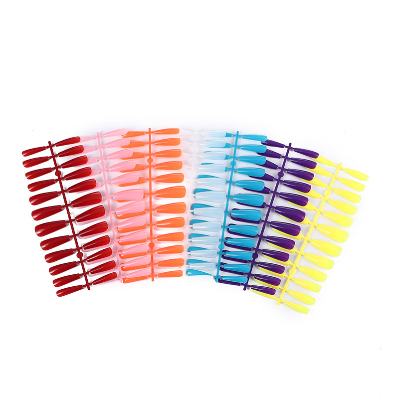 24 Trapezoidal Long Full Sticker Wear Ballet False Nails ins Solid Color Nail Art Yellow Ballerina Nails