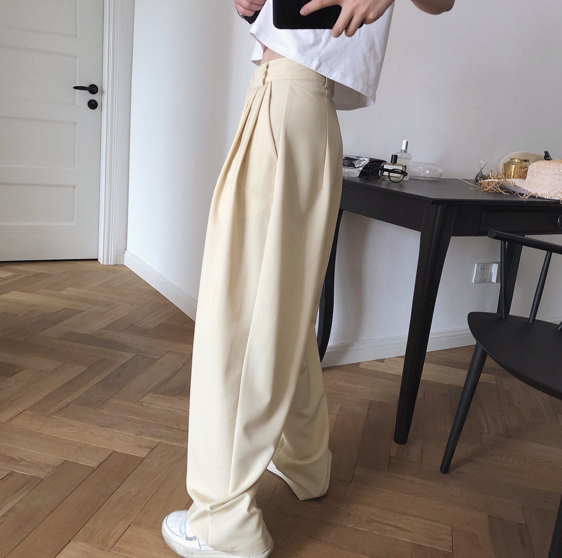 Summer new European and American hipster high waist wide pants loose vertical slim straight radish pants casual trousers women thin