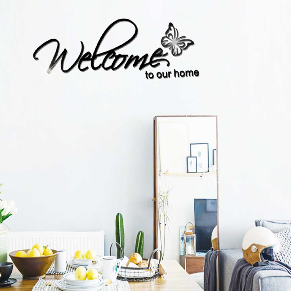 Acrylic Stereo Mirror Wall Stickers Welcome To Our Home Entrance Fitting Room Decoration Stickers display picture 9