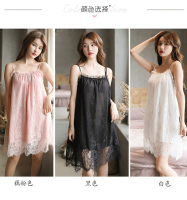 依香漫情趣內衣睡衣女雙層蕾絲性感雪紡面料吊帶裙大碼睡衣氣質