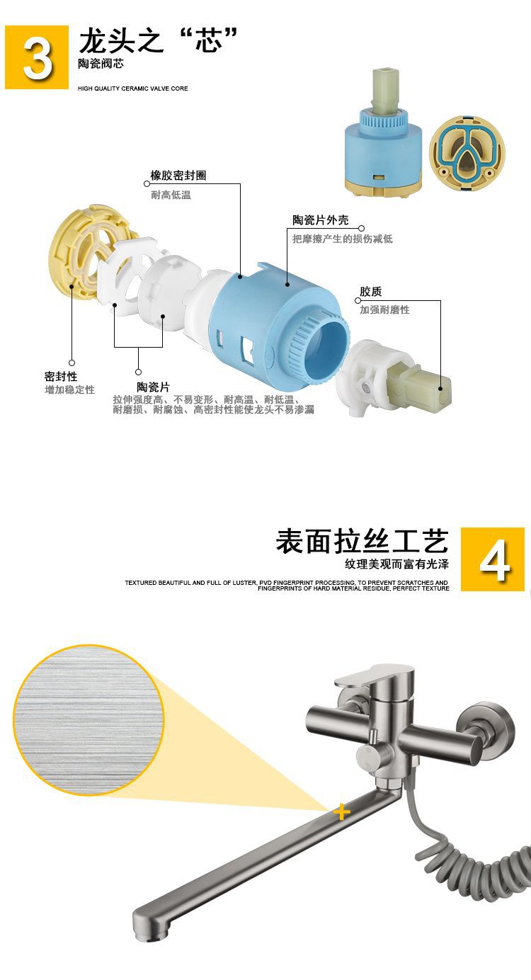 304 stainless steel embedded extended spout kitchen faucet set, pressurized spray gun bathroom multi-functional faucet undefined