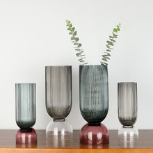 北欧创意简约现代竖条纹透明玻璃花瓶 花器花艺组合 家居装饰摆件