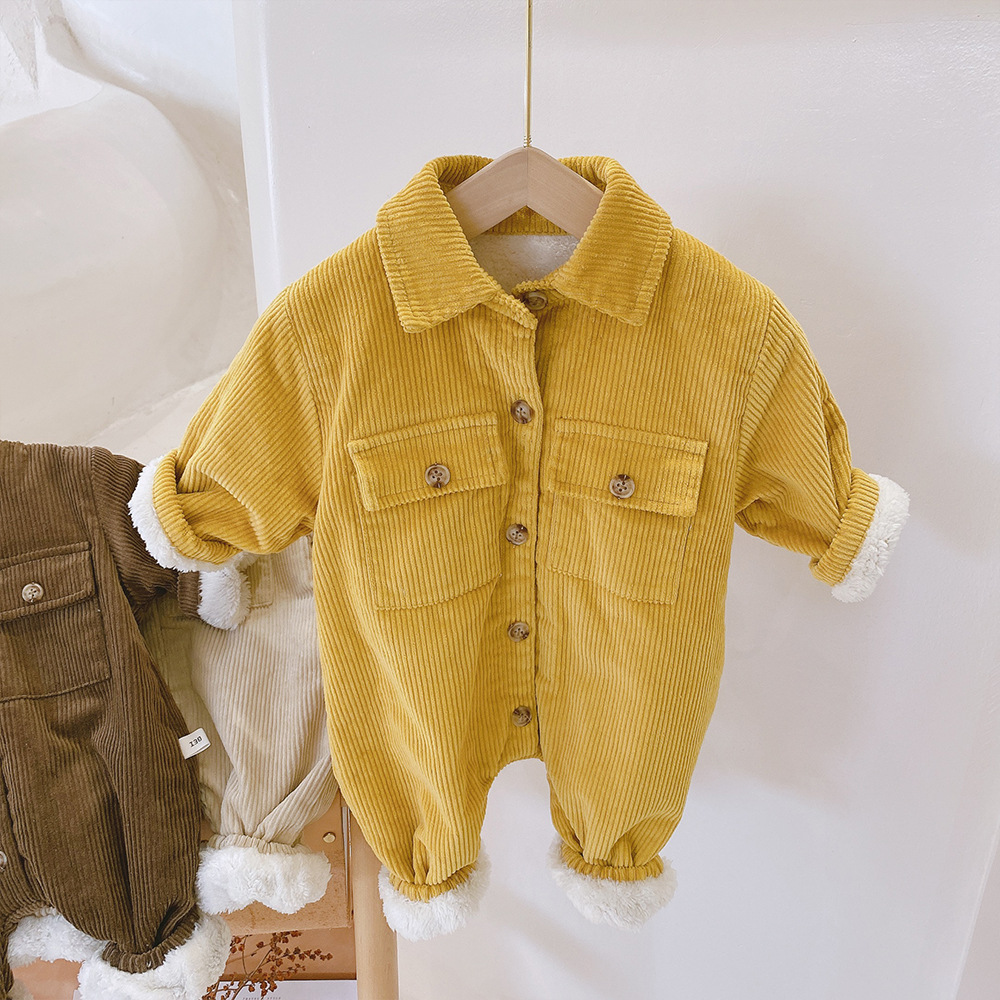 Casual Solid Color Corduroy Baby Rompers display picture 2