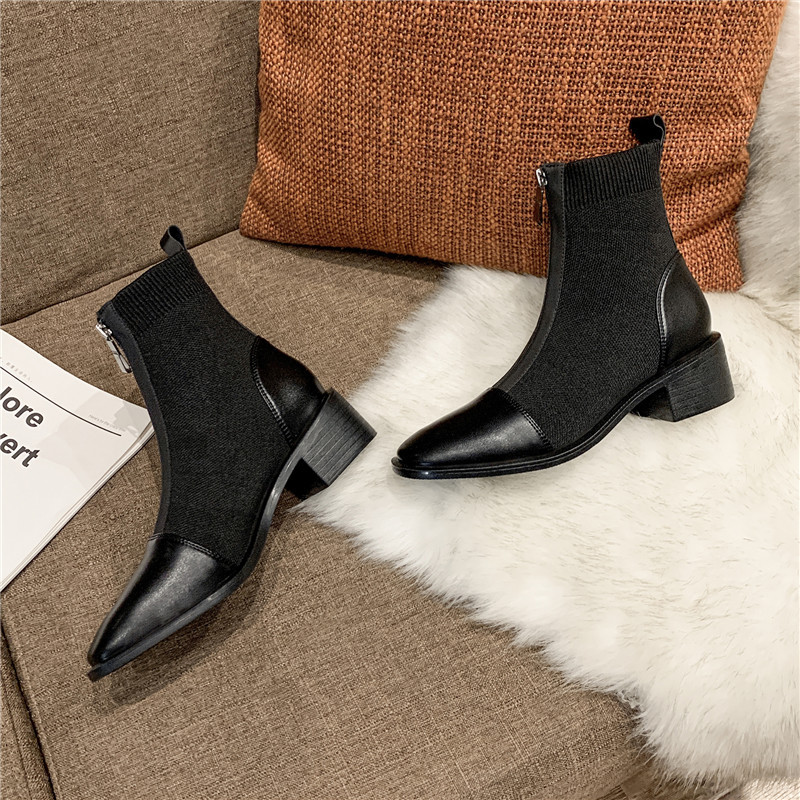 Botas Martin para mujer, estilo británico, nuevo modelo de otoño 2022, botas de media pantorrilla con tejido de punto, botas cortas con cremallera frontal, modernas y antideslizantes.