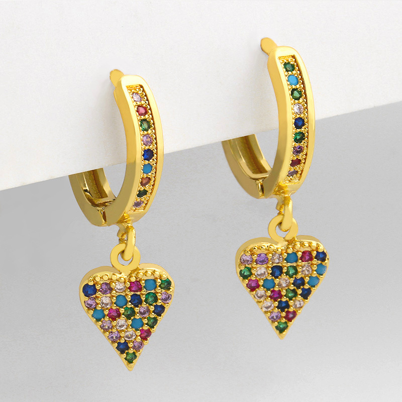 Hot-selling Colorful Zircon Retro Cross Love Copper Earrings For Women Wholesale display picture 5