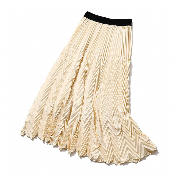 wave pattern elastic waist pleated skirt  NSXS37342