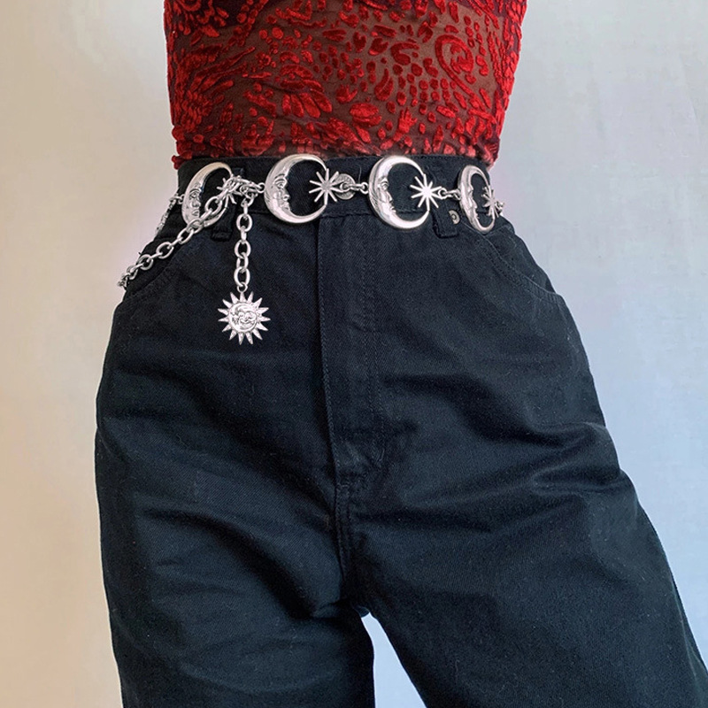 140g Weight Waist Chain Classification Hip-hop Punk Sun Star Moon Metal Women's Waist Chain