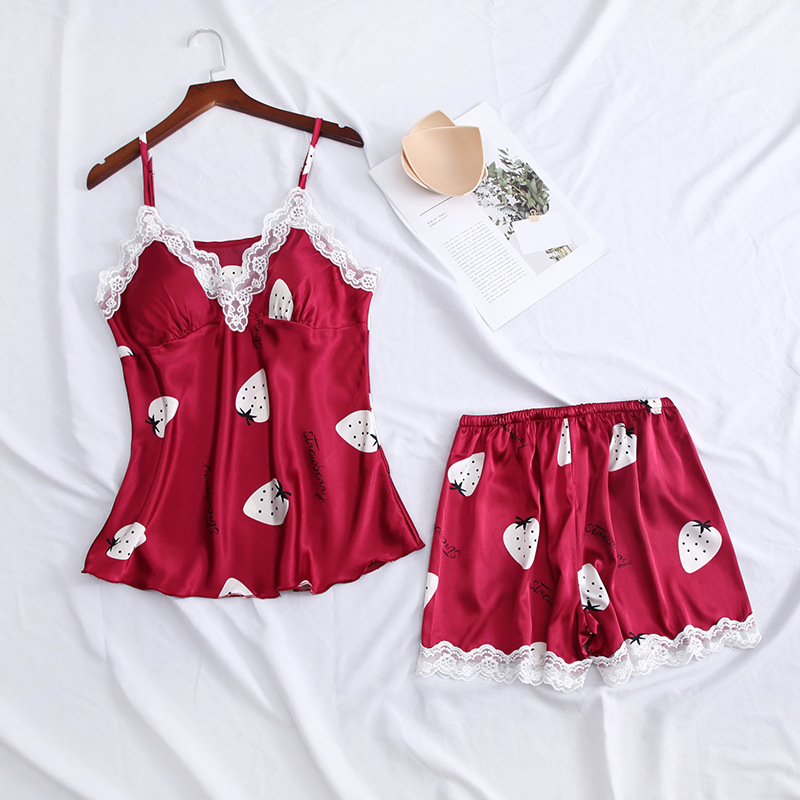 新款女式时尚印花吊带短裤两件套 春夏性感家居服套装 多色可选