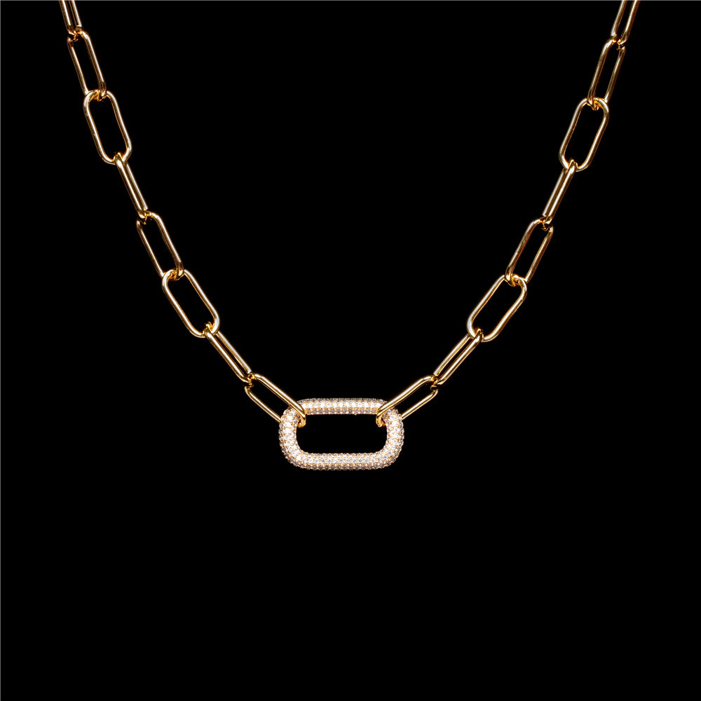 Full Diamond Geometric Oval Pendant Lock Hip-hop Style Thick Chain Necklace display picture 7