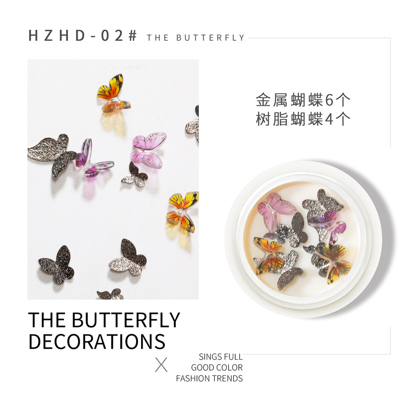 La celebridad en línea Pequeño Libro Rojo Venta caliente mixta manicura mariposa joyería DIY hecho a mano tridimensional mariposa resina metal mariposa