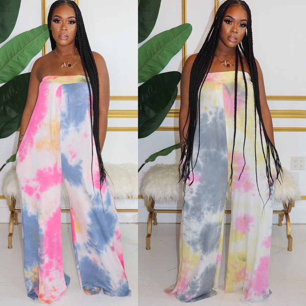 Hot Selling Sexy Wrapped Chest Tie Dye Wide Leg Pants  NSWNY62265