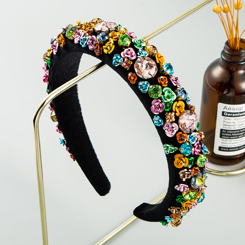 New Fashion Metal Flower Sponge Headband Baroque Style Color Rhinestone Headband display picture 2