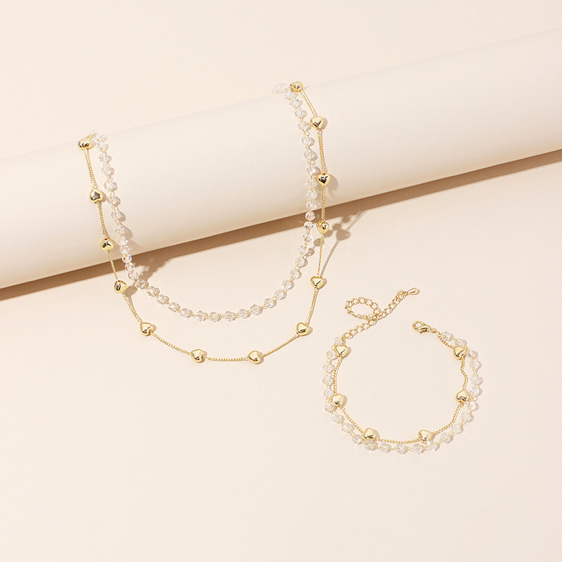 20g Weight Necklace Classification Wedding, Travel Occasion Women'S Gender Simple Crystal Love Double-layer Bracelet Girls Light Luxury Necklace 1