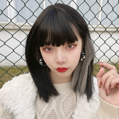 Comic bangs wig for female short hair Internet celebrity Lisa's same style scheming ear hanging dyed clavicle medium and long hair AliExpress new product