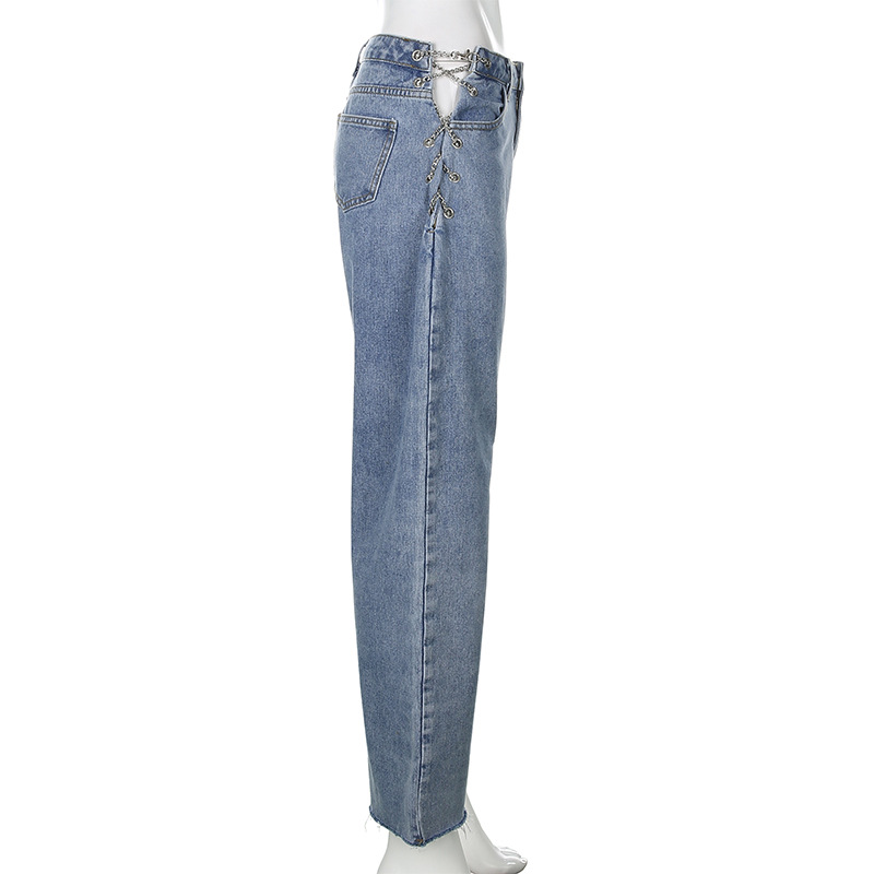 Chain Stitching Casual Wide Leg Denim Pants  NSLQ13215