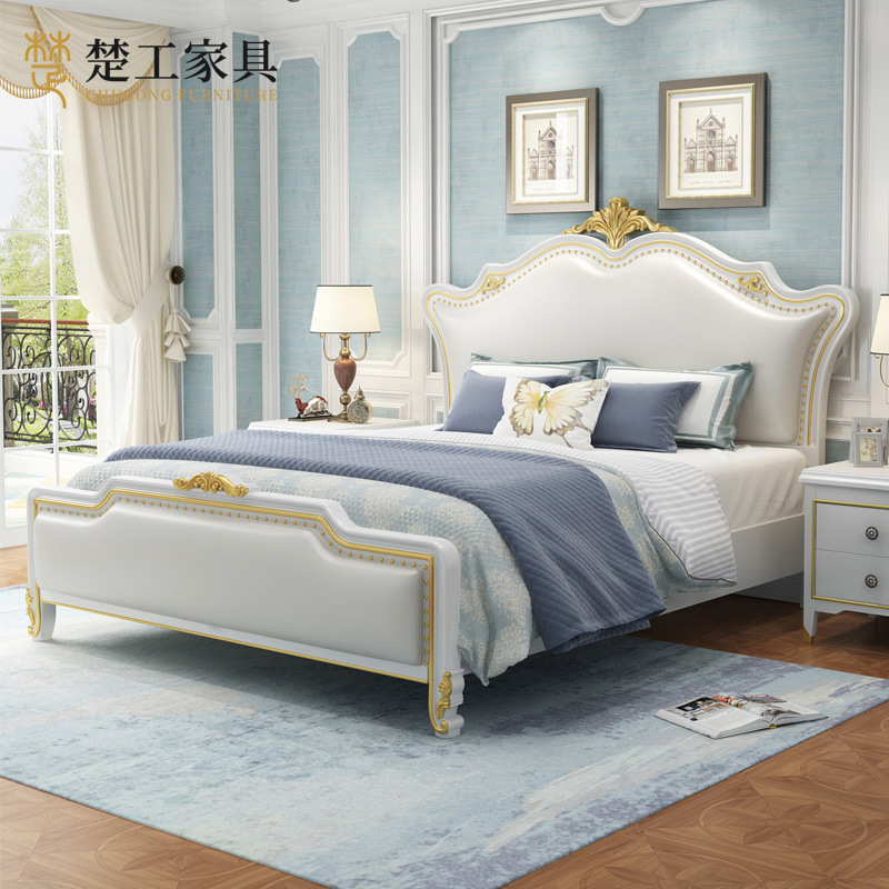 【American bed】Modern simplicity, light luxury bed 1.8m master bedroom double princess bed storage high box wedding bed