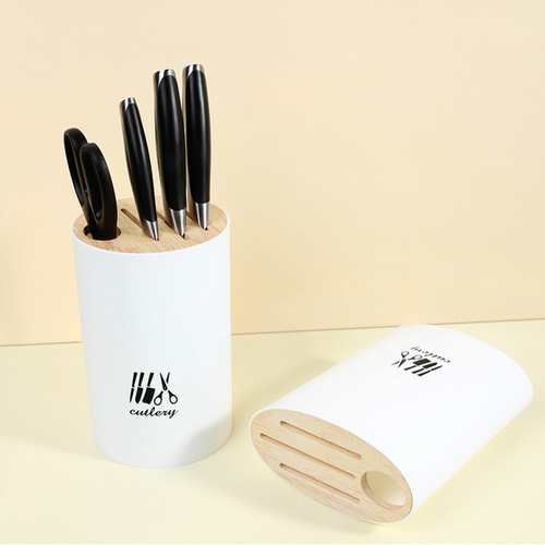 Kitchen bamboo wood cover knife holder multi-functional removable draining kitchen knife holder household simple knife storage rack storage rack