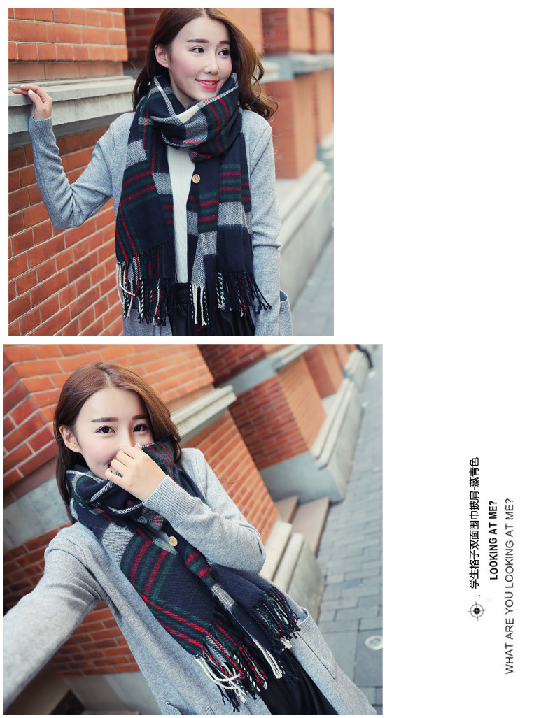 学生纽扣格子双面披肩-1gggggg34