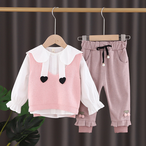 Baby girl's spring and autumn fashionable suit 1-3 years old baby children's clothing 2 Korean version outing clothes autumn three-piece set for children