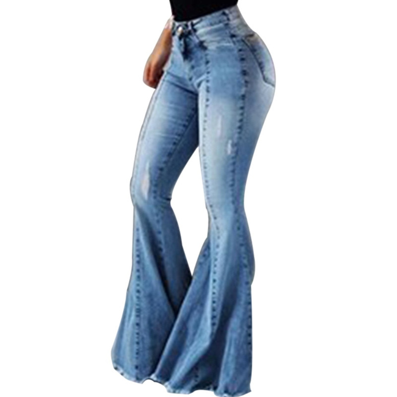 stretch frayed denim flared pants NSCX17763