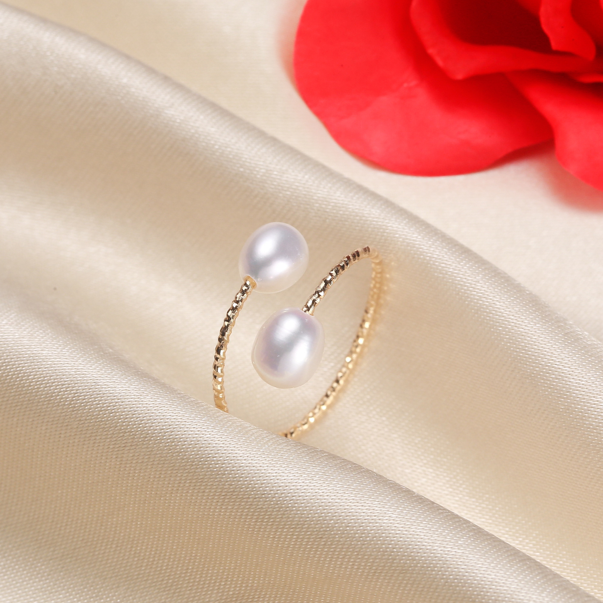 Legering Zoetwaterparel Geometrisch Patroon Open Ring display picture 3