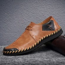 12139男鞋手工缝制鞋休闲鞋 春夏低帮牛皮面大码跨境平底驾车皮鞋