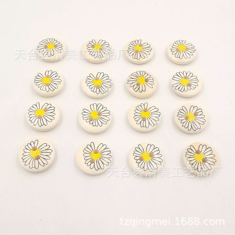 13mm/15mm/18mm pintado lindo botón de madera de margarita hermosa decoración niños manualidades hechas a mano