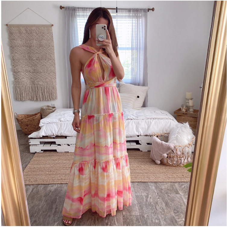 Women's Swing Dress Vacation V Neck Printing Sleeveless Floral Maxi Long Dress Holiday Daily display picture 1