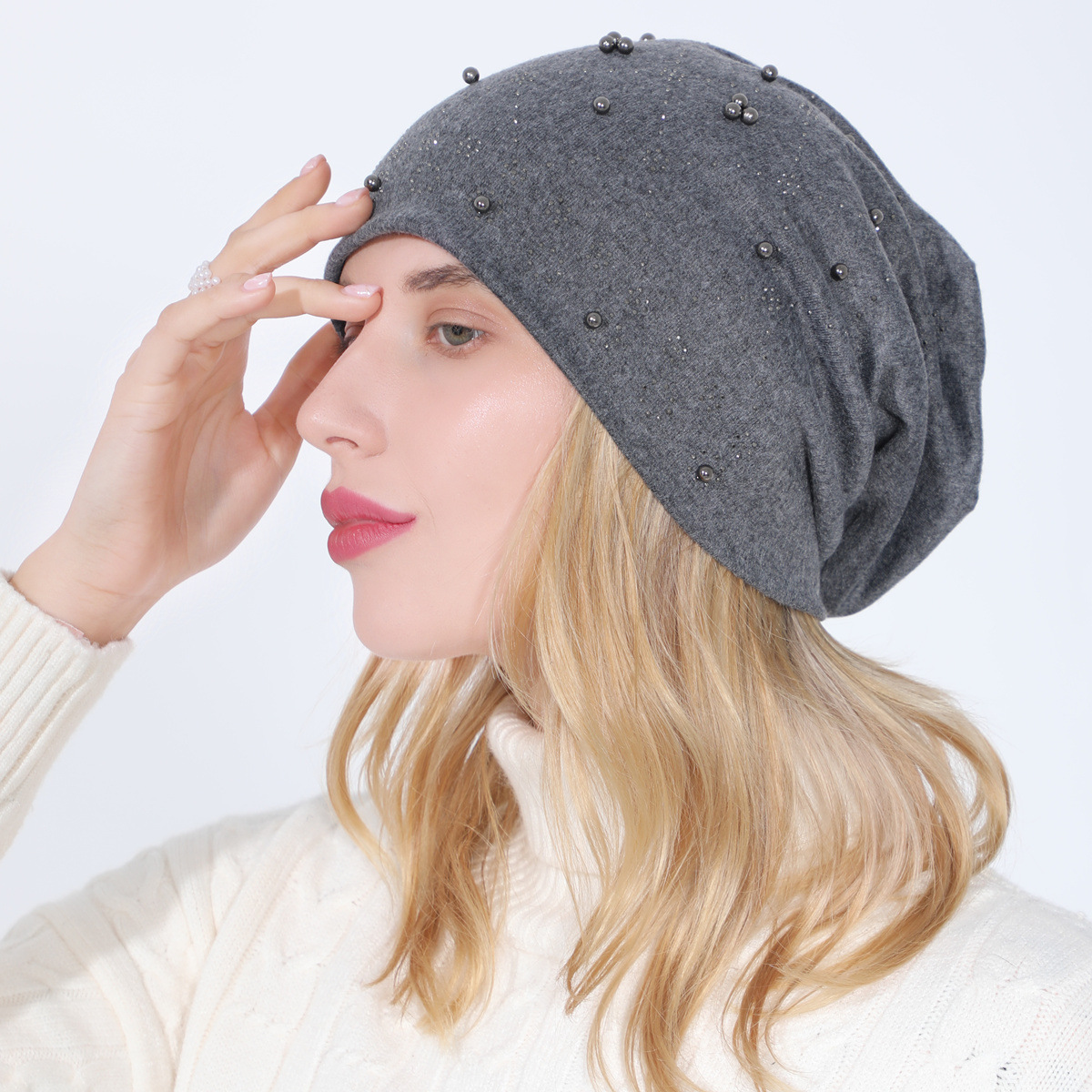 Pull à perles en coton Double couche pour femmes, ensemble de diamants chauds, à la mode, polyvalent, clair de lune chaud, nouvelle collection automne et hiver_voghion.com